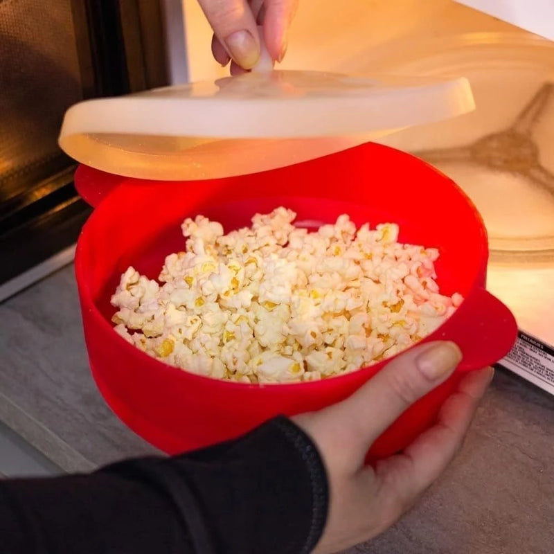 Pipoqueira Grande Para Micro-ondas Sem Óleo | Balde Pipoca Silicone Redonda Com Tampa Livre BPA 3000ml