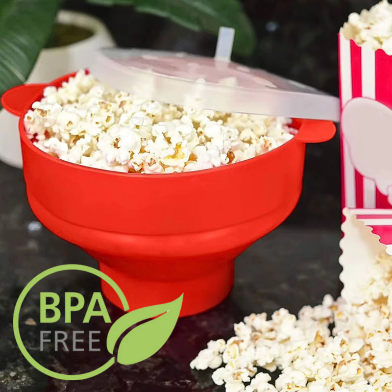 Pipoqueira Grande Para Micro-ondas Sem Óleo | Balde Pipoca Silicone Redonda Com Tampa Livre BPA 3000ml