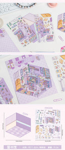 Journamm 2 Sheets Cartoon Miniature Scene Stickers DIY Cut Landscape Stickers 3D Stereoscopic Hut Hand Tent Children's Stickers