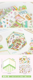 Journamm 2 Sheets Cartoon Miniature Scene Stickers DIY Cut Landscape Stickers 3D Stereoscopic Hut Hand Tent Children's Stickers