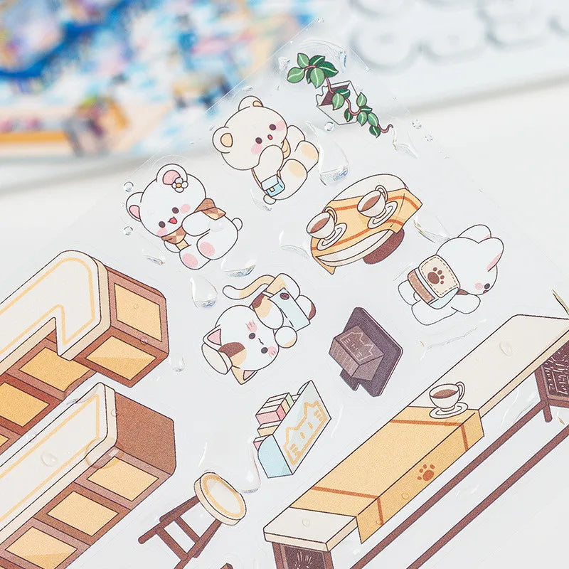 Journamm 2 Sheets Cartoon Miniature Scene Stickers DIY Cut Landscape Stickers 3D Stereoscopic Hut Hand Tent Children's Stickers