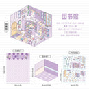 Journamm 2 Sheets Cartoon Miniature Scene Stickers DIY Cut Landscape Stickers 3D Stereoscopic Hut Hand Tent Children's Stickers