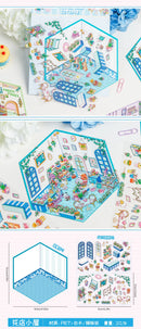 Journamm 2 Sheets Cartoon Miniature Scene Stickers DIY Cut Landscape Stickers 3D Stereoscopic Hut Hand Tent Children's Stickers