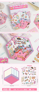 Journamm 2 Sheets Cartoon Miniature Scene Stickers DIY Cut Landscape Stickers 3D Stereoscopic Hut Hand Tent Children's Stickers